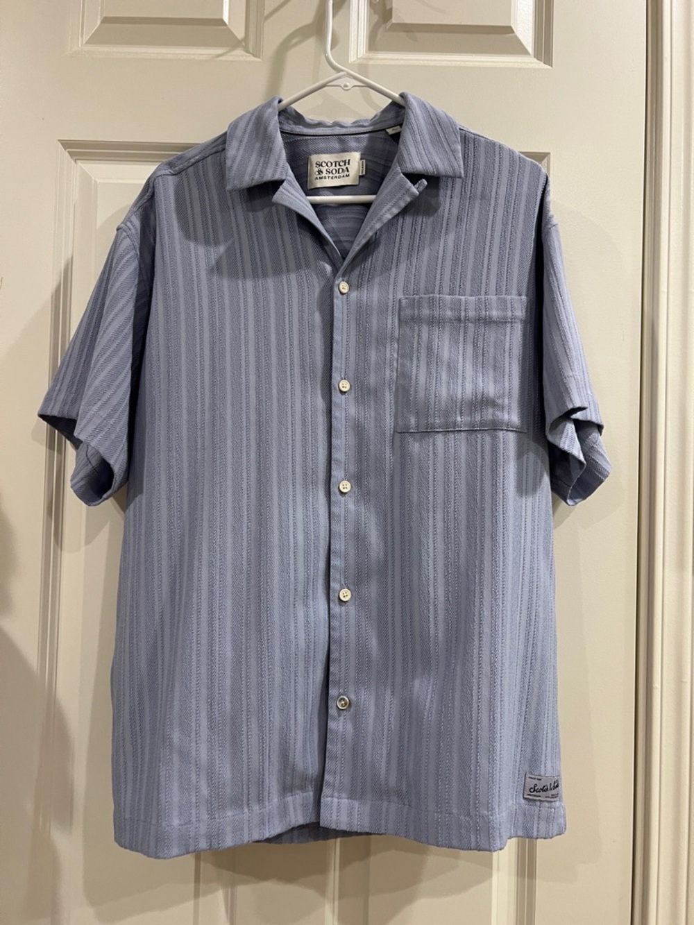 Men’s Scotch and Soda textured stripe pocket short sleeve button down size small